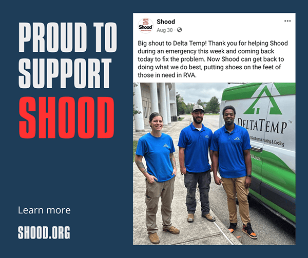 DeltaTemp helping Shood | Shoes for Good outside in front of their service truck.